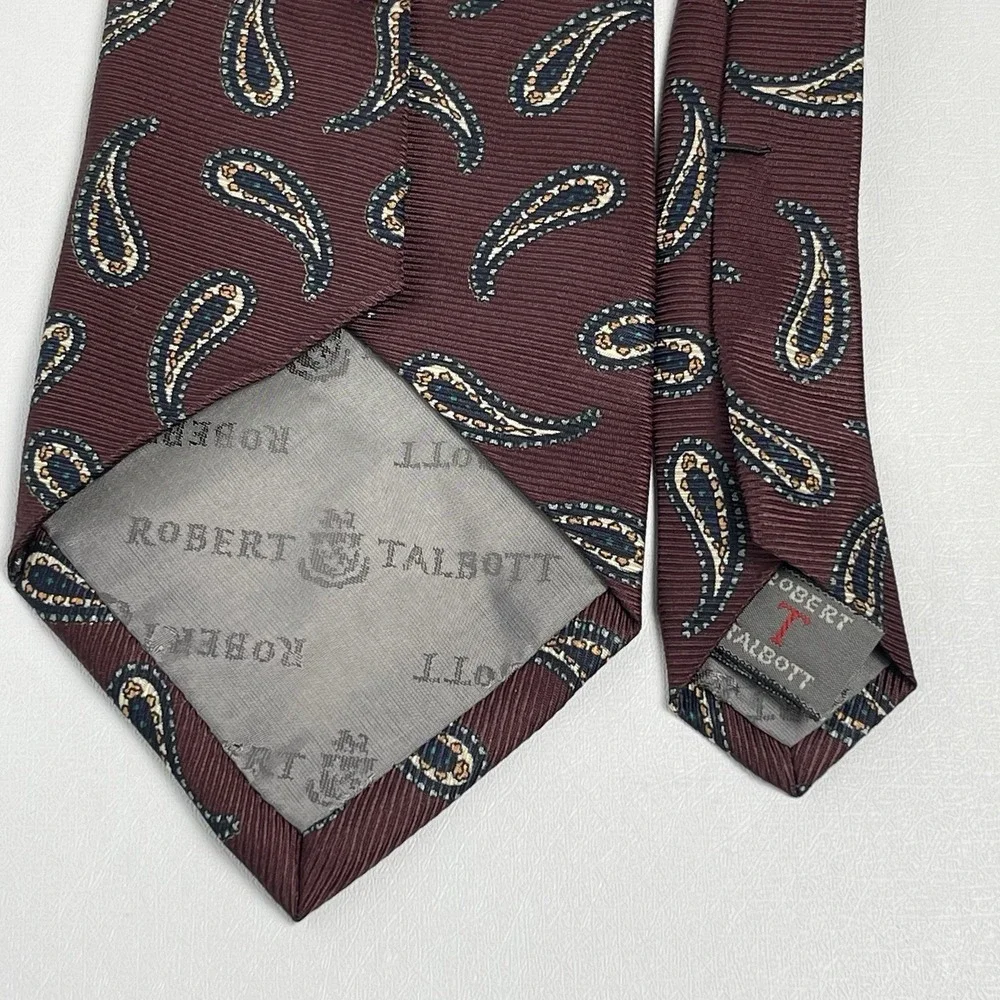 Robert Talbott Silk Tie Burgundy Red Maroon Paisley Hand Sewn USA